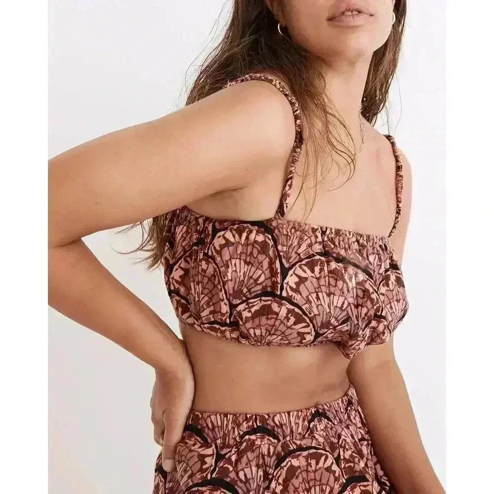 Madewell‎ Lightestspun Cover-Up Bubble Crop Top Painted Seashells Size Large